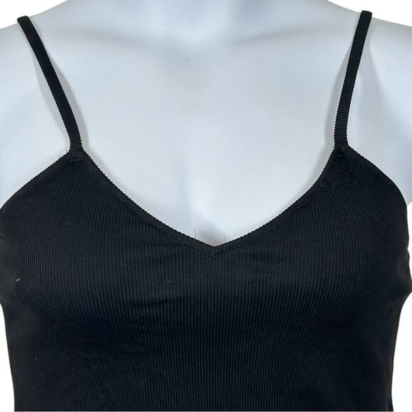 Aerie Black Ribbed V-Neck Tank Top Built-in Shelf Bra Cropped Summer Festival - Picture 5 of 13